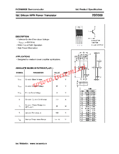 Inchange Semiconductor 2sd389  . Electronic Components Datasheets Active components Transistors Inchange Semiconductor 2sd389.pdf