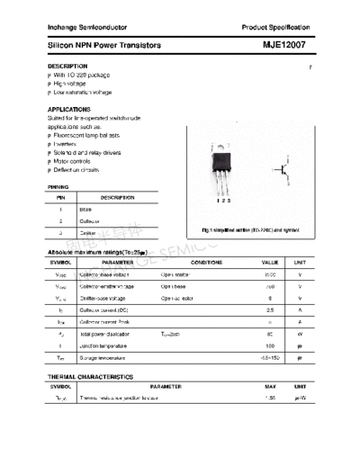 Inchange Semiconductor mje12007  . Electronic Components Datasheets Active components Transistors Inchange Semiconductor mje12007.pdf