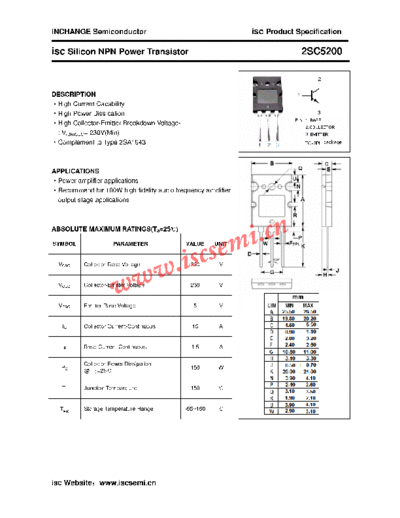 Inchange Semiconductor 2sc5200  . Electronic Components Datasheets Active components Transistors Inchange Semiconductor 2sc5200.pdf