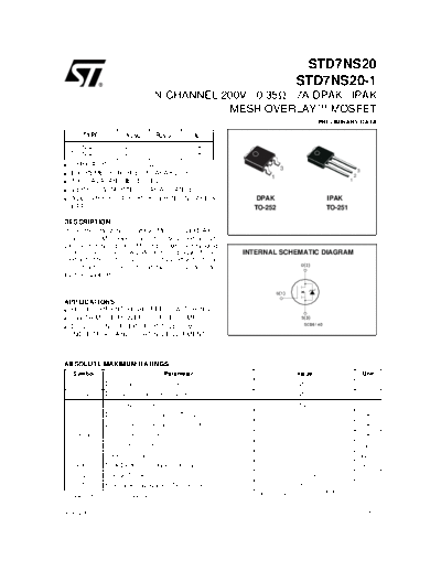 ST std7ns20 std7ns20-1  . Electronic Components Datasheets Active components Transistors ST std7ns20_std7ns20-1.pdf