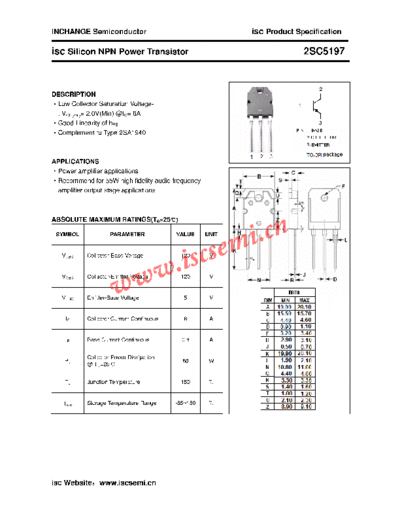 Inchange Semiconductor 2sc5197  . Electronic Components Datasheets Active components Transistors Inchange Semiconductor 2sc5197.pdf