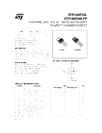 ST stp16nf06l-fp  . Electronic Components Datasheets Active components Transistors ST stp16nf06l-fp.pdf
