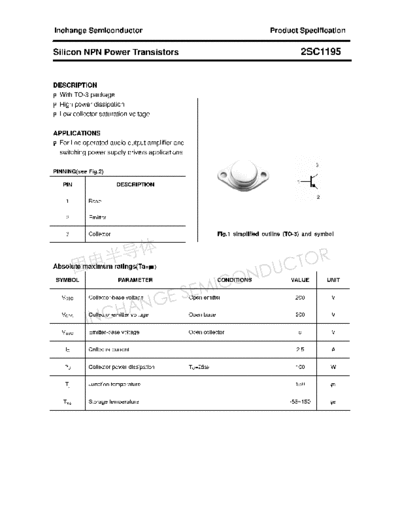 Inchange Semiconductor 2sc1195  . Electronic Components Datasheets Active components Transistors Inchange Semiconductor 2sc1195.pdf