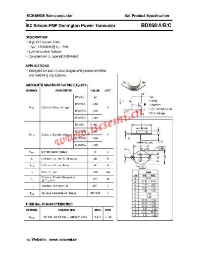Inchange Semiconductor bdx68 a b c  . Electronic Components Datasheets Active components Transistors Inchange Semiconductor bdx68_a_b_c.pdf