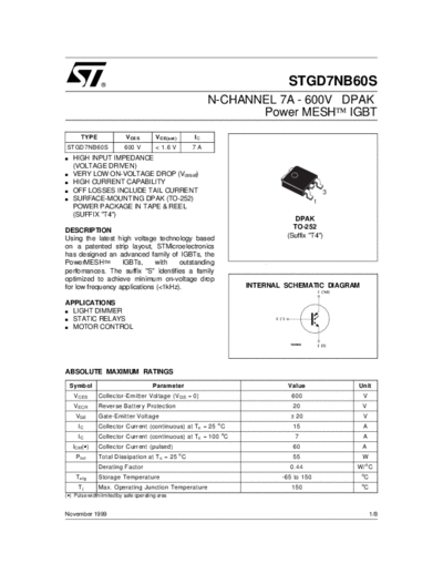 ST stgd7nb60s  . Electronic Components Datasheets Active components Transistors ST stgd7nb60s.pdf