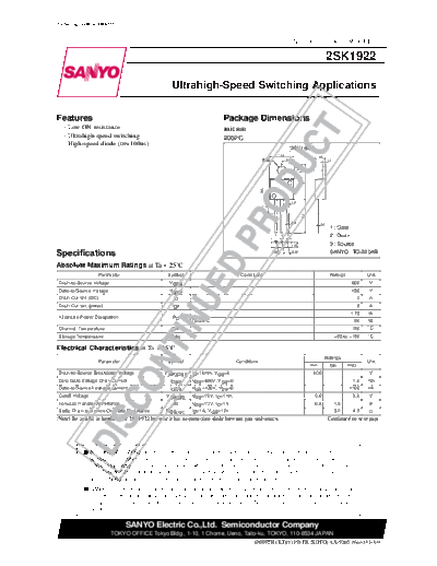 Sanyo 2sk1922  . Electronic Components Datasheets Active components Transistors Sanyo 2sk1922.pdf