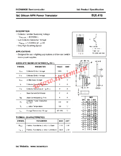 Inchange Semiconductor bul416  . Electronic Components Datasheets Active components Transistors Inchange Semiconductor bul416.pdf