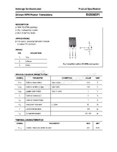 Inchange Semiconductor bu508dfi  . Electronic Components Datasheets Active components Transistors Inchange Semiconductor bu508dfi.pdf