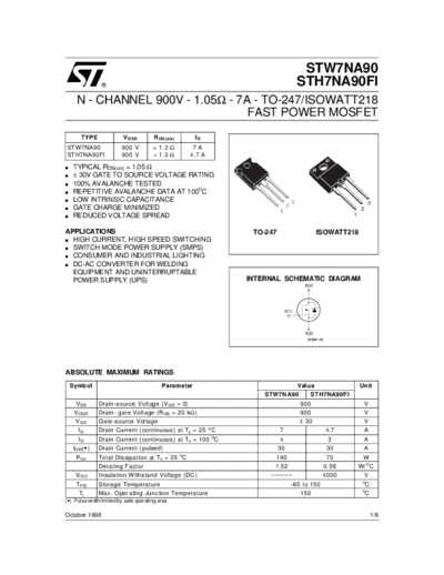 ST stw7na90  . Electronic Components Datasheets Active components Transistors ST stw7na90.pdf