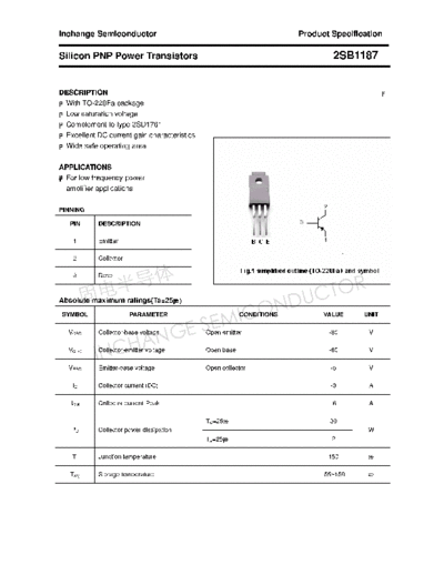 Inchange Semiconductor 2sb1187  . Electronic Components Datasheets Active components Transistors Inchange Semiconductor 2sb1187.pdf