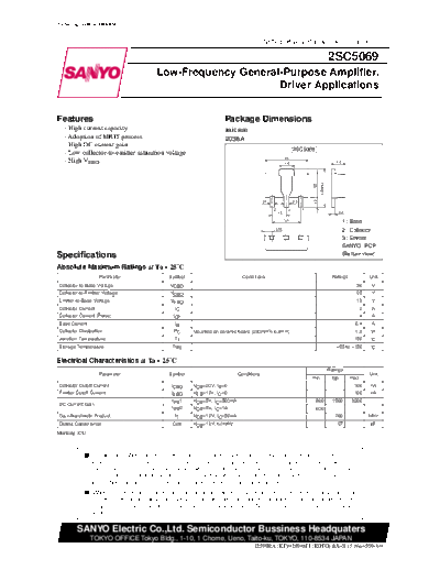 Sanyo 2sc5069  . Electronic Components Datasheets Active components Transistors Sanyo 2sc5069.pdf