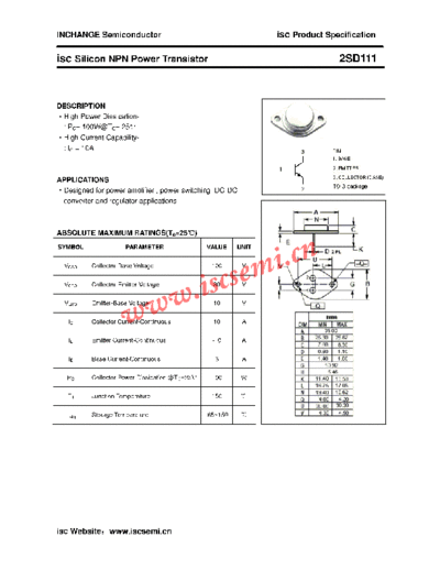 Inchange Semiconductor 2sd111  . Electronic Components Datasheets Active components Transistors Inchange Semiconductor 2sd111.pdf