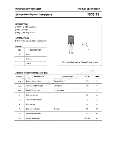 Inchange Semiconductor 2sc3159  . Electronic Components Datasheets Active components Transistors Inchange Semiconductor 2sc3159.pdf