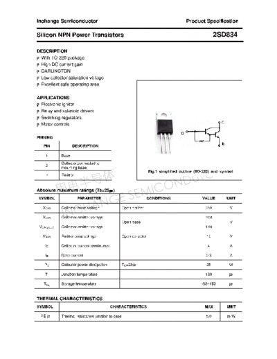 Inchange Semiconductor 2sd834  . Electronic Components Datasheets Active components Transistors Inchange Semiconductor 2sd834.pdf