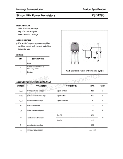 Inchange Semiconductor 2sd1296  . Electronic Components Datasheets Active components Transistors Inchange Semiconductor 2sd1296.pdf