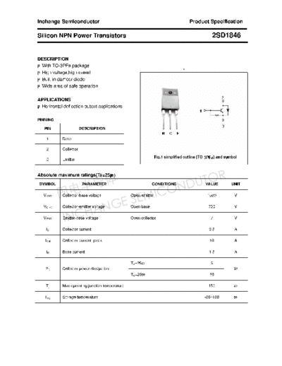 Inchange Semiconductor 2sd1846  . Electronic Components Datasheets Active components Transistors Inchange Semiconductor 2sd1846.pdf
