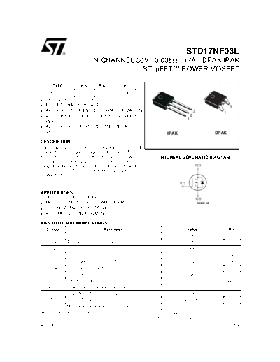 ST std17nf03l  . Electronic Components Datasheets Active components Transistors ST std17nf03l.pdf