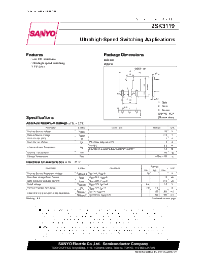 Sanyo 2sk3119  . Electronic Components Datasheets Active components Transistors Sanyo 2sk3119.pdf