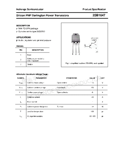 Inchange Semiconductor 2sb1647  . Electronic Components Datasheets Active components Transistors Inchange Semiconductor 2sb1647.pdf