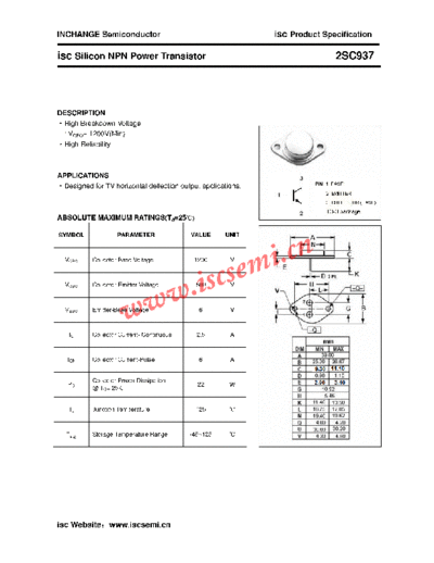 Inchange Semiconductor 2sc937  . Electronic Components Datasheets Active components Transistors Inchange Semiconductor 2sc937.pdf