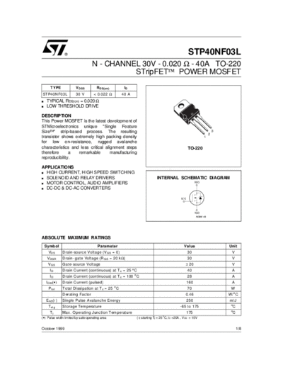 ST p40nf03l  . Electronic Components Datasheets Active components Transistors ST stp40nf03l.pdf