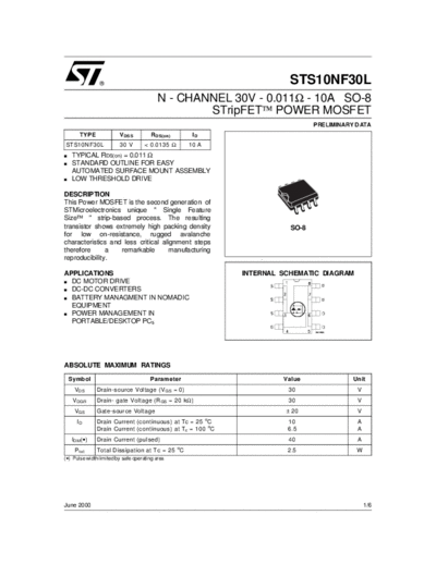 ST sts10nf30l  . Electronic Components Datasheets Active components Transistors ST sts10nf30l.pdf