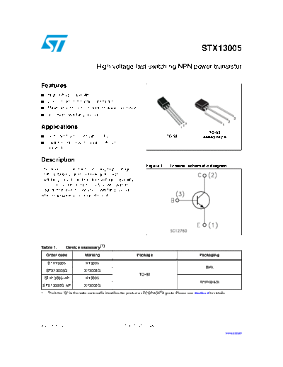 ST stx13005  . Electronic Components Datasheets Active components Transistors ST stx13005.pdf