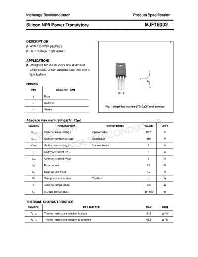 Inchange Semiconductor mjf18002  . Electronic Components Datasheets Active components Transistors Inchange Semiconductor mjf18002.pdf