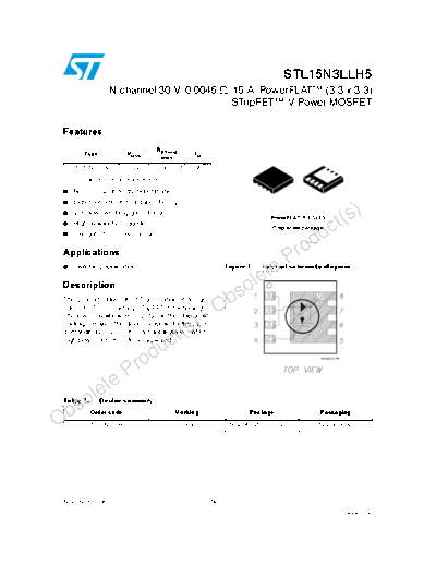 ST stl15n3llh5  . Electronic Components Datasheets Active components Transistors ST stl15n3llh5.pdf