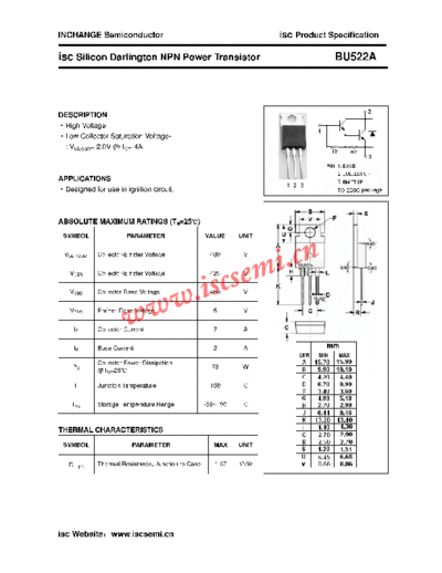 Inchange Semiconductor bu522a  . Electronic Components Datasheets Active components Transistors Inchange Semiconductor bu522a.pdf