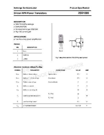 Inchange Semiconductor 2sd1889  . Electronic Components Datasheets Active components Transistors Inchange Semiconductor 2sd1889.pdf