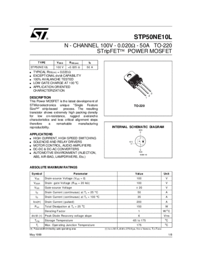 ST stp50ne10l  . Electronic Components Datasheets Active components Transistors ST stp50ne10l.pdf