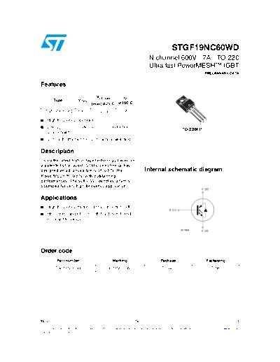 ST stgf19nc60wd  . Electronic Components Datasheets Active components Transistors ST stgf19nc60wd.pdf