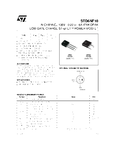 . Electronic Components Datasheets std6nf10  . Electronic Components Datasheets Active components Transistors ST std6nf10.pdf