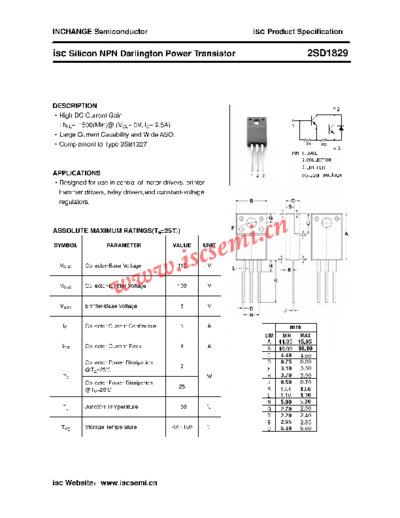 Inchange Semiconductor 2sd1829  . Electronic Components Datasheets Active components Transistors Inchange Semiconductor 2sd1829.pdf