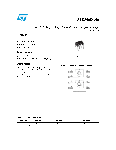 ST std840dn40  . Electronic Components Datasheets Active components Transistors ST std840dn40.pdf