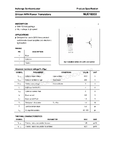 Inchange Semiconductor mje18002  . Electronic Components Datasheets Active components Transistors Inchange Semiconductor mje18002.pdf