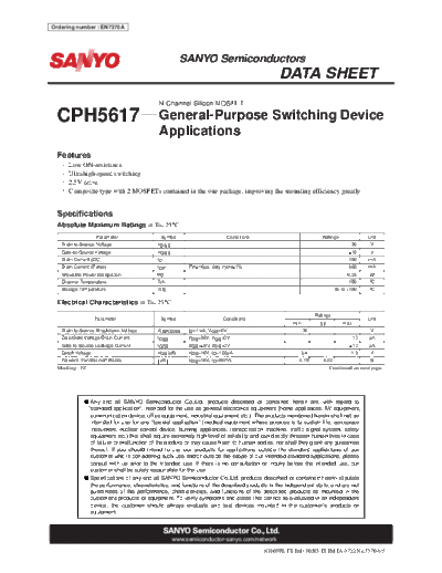 Sanyo cph5617  . Electronic Components Datasheets Active components Transistors Sanyo cph5617.pdf