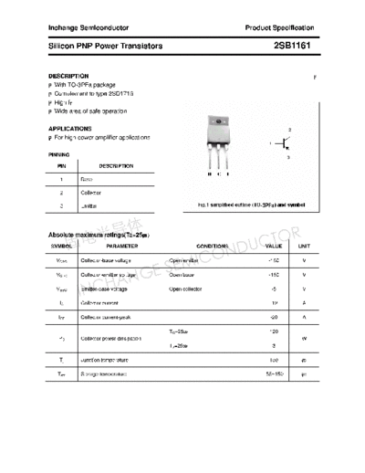 Inchange Semiconductor 2sb1161  . Electronic Components Datasheets Active components Transistors Inchange Semiconductor 2sb1161.pdf