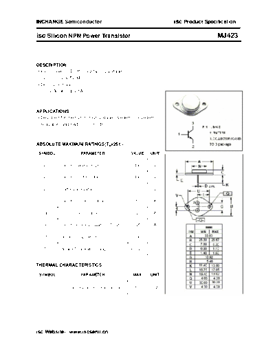 Inchange Semiconductor mj423  . Electronic Components Datasheets Active components Transistors Inchange Semiconductor mj423.pdf