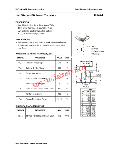 Inchange Semiconductor mj424  . Electronic Components Datasheets Active components Transistors Inchange Semiconductor mj424.pdf