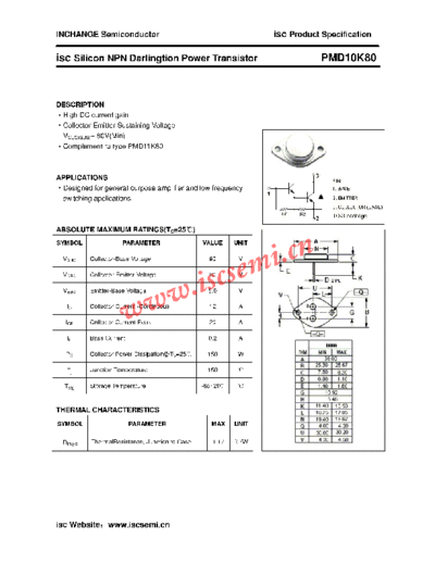 Inchange Semiconductor pmd10k80  . Electronic Components Datasheets Active components Transistors Inchange Semiconductor pmd10k80.pdf