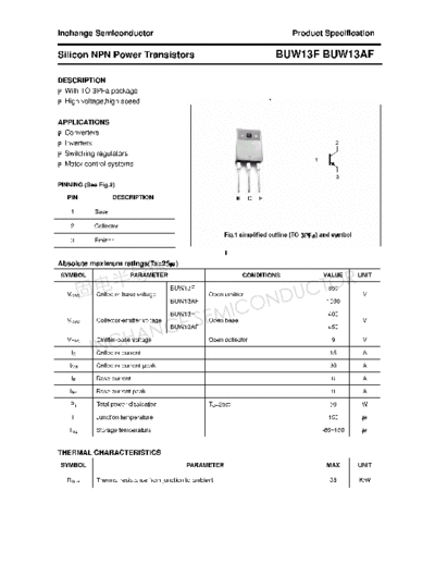 Inchange Semiconductor buw13f buw13af  . Electronic Components Datasheets Active components Transistors Inchange Semiconductor buw13f_buw13af.pdf