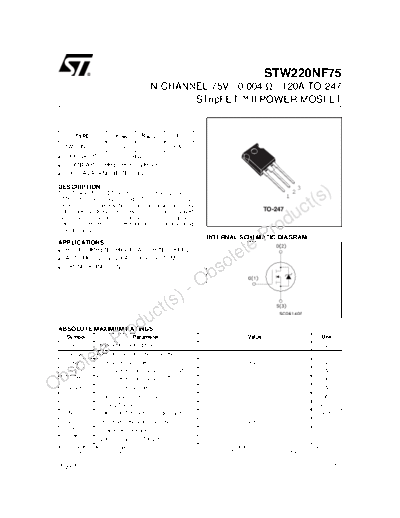 ST stw220nf75  . Electronic Components Datasheets Active components Transistors ST stw220nf75.pdf