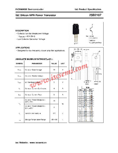 Inchange Semiconductor 2sd2107  . Electronic Components Datasheets Active components Transistors Inchange Semiconductor 2sd2107.pdf