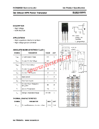 Inchange Semiconductor bu931rpfi  . Electronic Components Datasheets Active components Transistors Inchange Semiconductor bu931rpfi.pdf