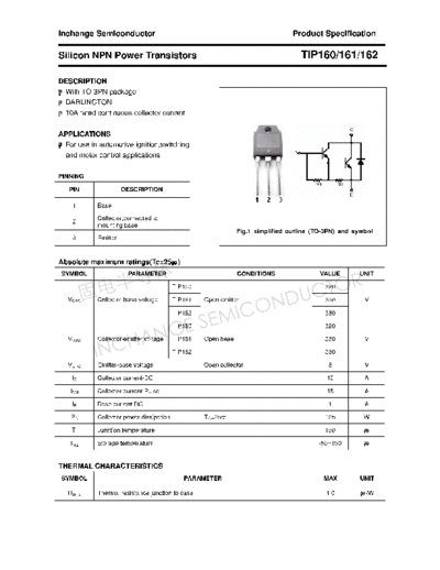 Inchange Semiconductor tip160 161 162  . Electronic Components Datasheets Active components Transistors Inchange Semiconductor tip160_161_162.pdf