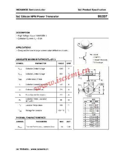 Inchange Semiconductor bu207  . Electronic Components Datasheets Active components Transistors Inchange Semiconductor bu207.pdf