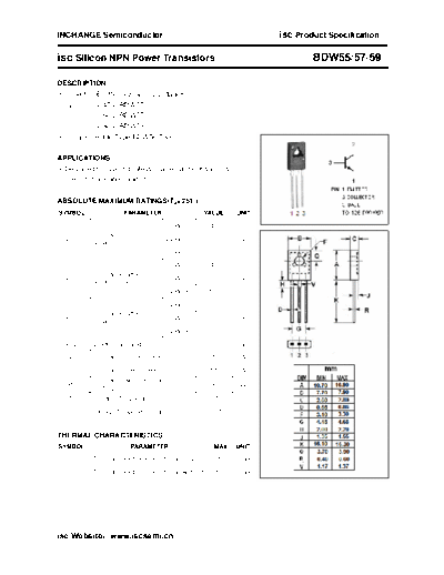 Inchange Semiconductor bdw55 57 59  . Electronic Components Datasheets Active components Transistors Inchange Semiconductor bdw55_57_59.pdf