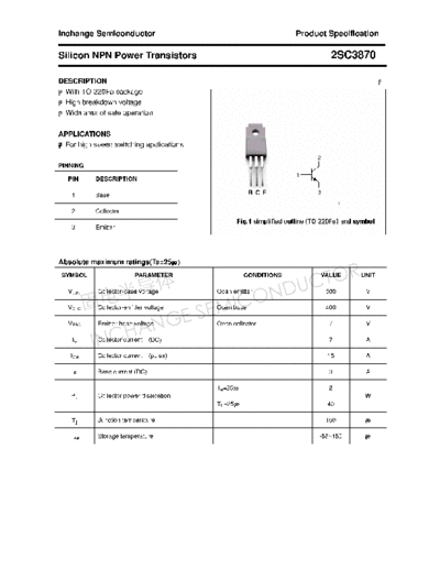 Inchange Semiconductor 2sc3870  . Electronic Components Datasheets Active components Transistors Inchange Semiconductor 2sc3870.pdf